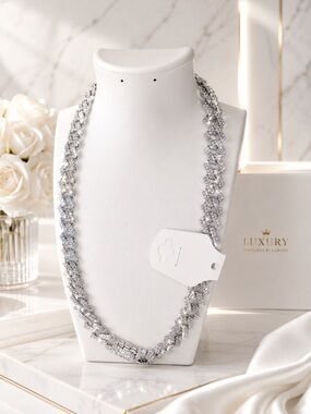 2 Men's Silver-Tone Cubic Zirconia Pave Cuban Chain Necklace - Luxury Bundle